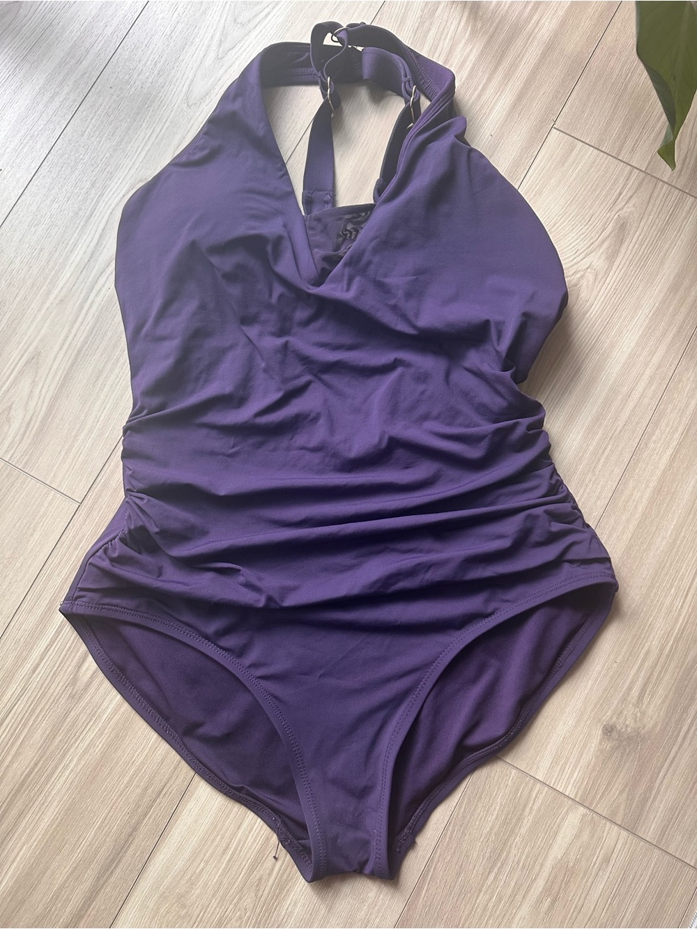 Lands' End Deep Purple Halter One-Piece Swimsuit
